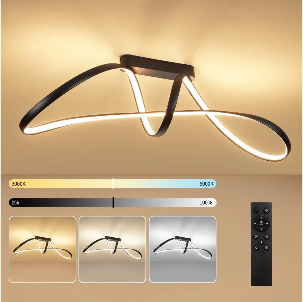 Brilagi-LED Plafoniera dimmerabile TWISTER LED/60W/230V 3000-6000K nero + telecomando