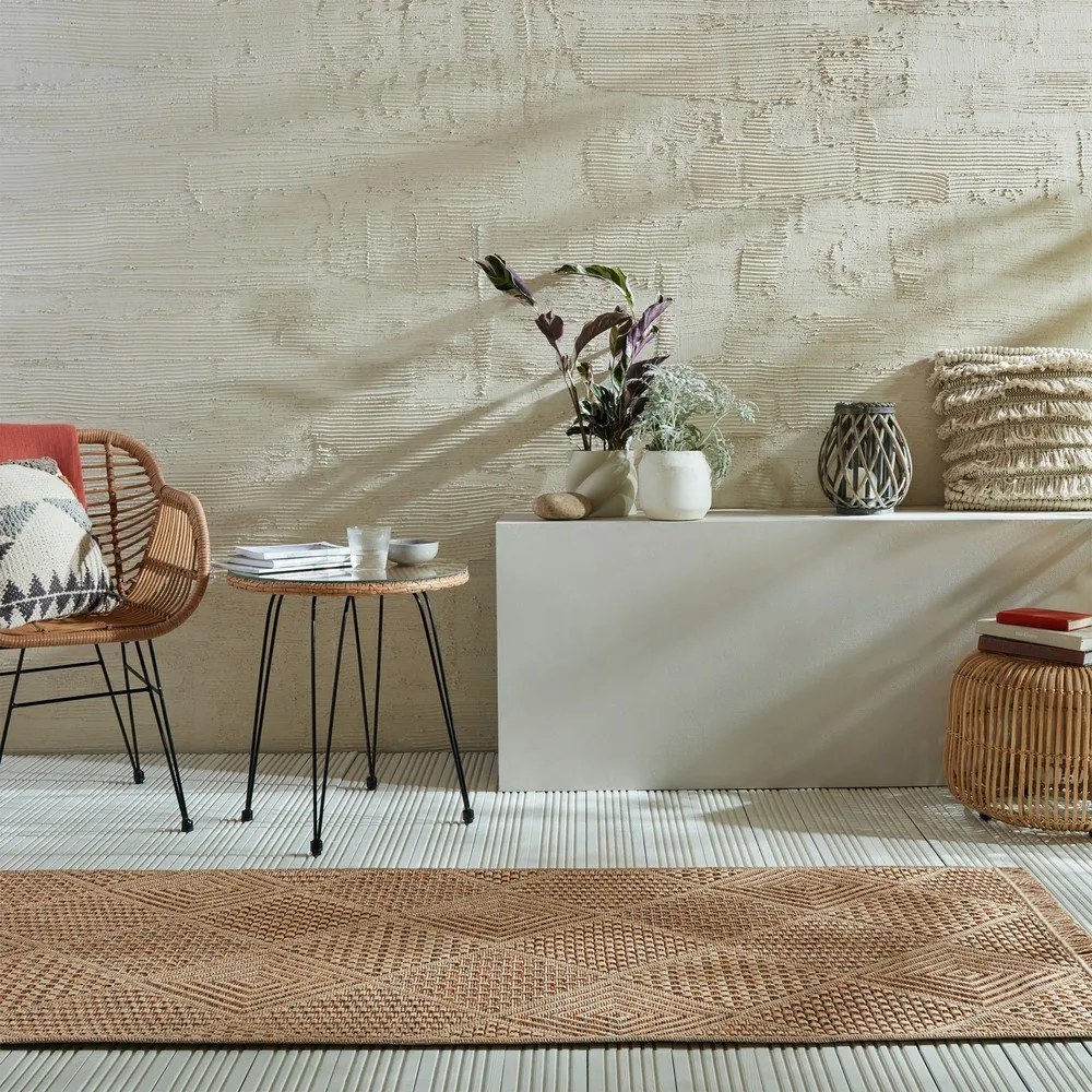 Passatoia da esterno in colore naturale 80x230 cm Nora Diamond - Flair Rugs