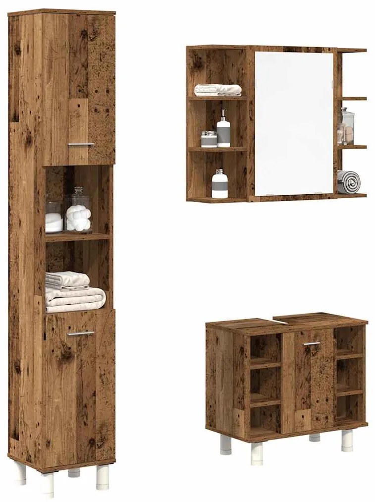 Set Mobili Da Bagno 3 Pz Legno Antico İn Legno Multistrato /