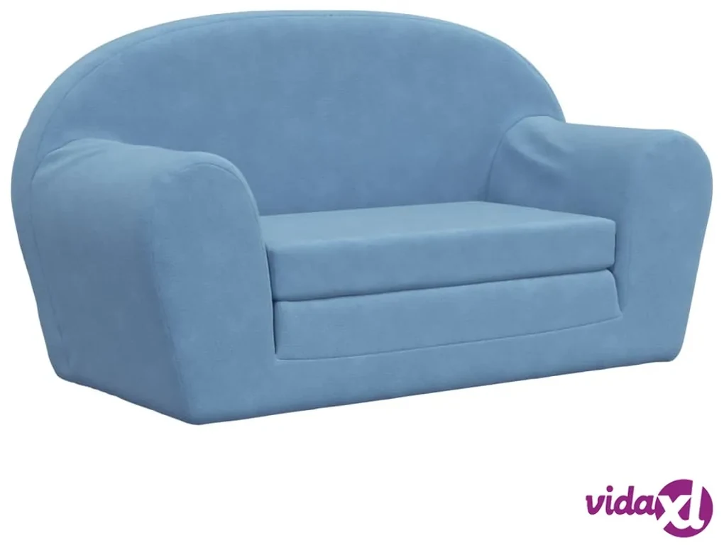 vidaXL Divano Letto per Bambini a 2 Posti Blu in Morbido Peluche