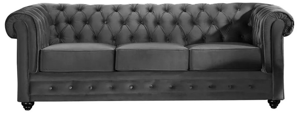 Divano CHESTERFIELD 3 posti e 2 poltrone in velluto Antracite