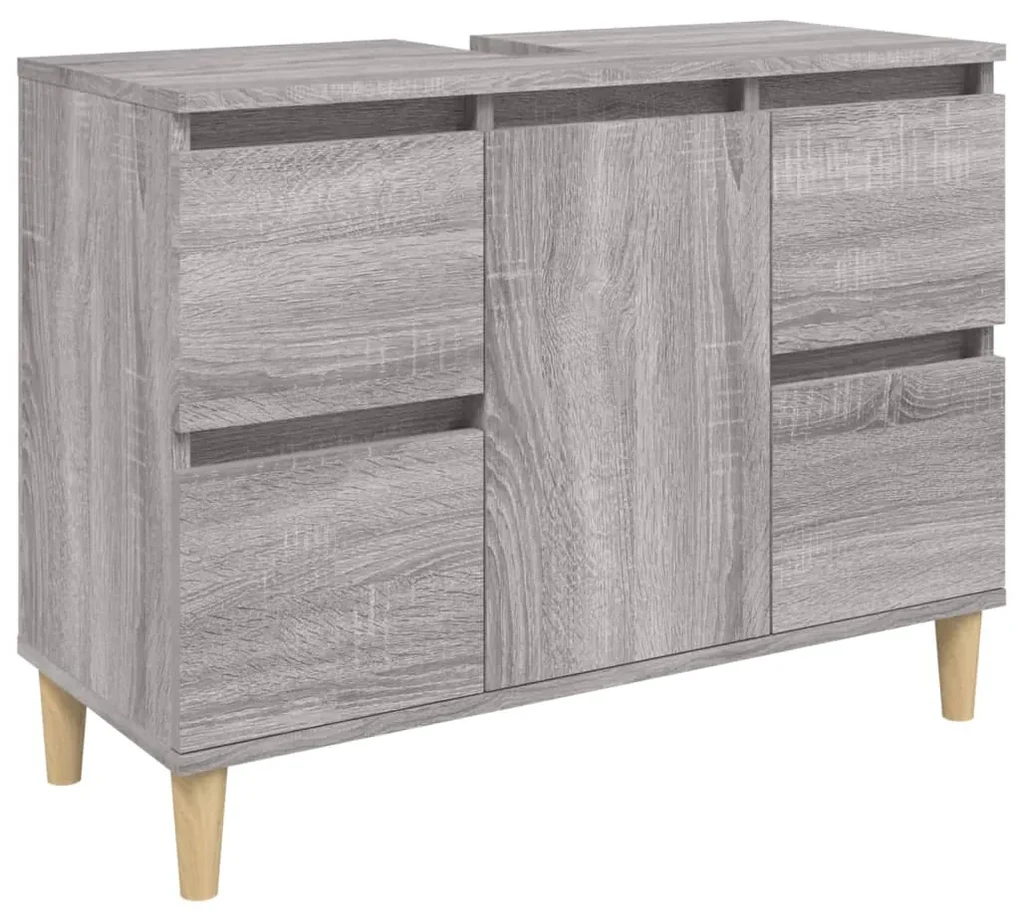 Set mobili da bagno 3 pz grigio sonoma in legno multistrato