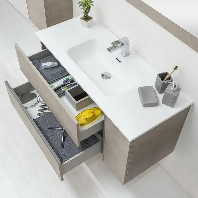 Mobile Bagno Effetto Pietra Beige da 90 cm Sospeso