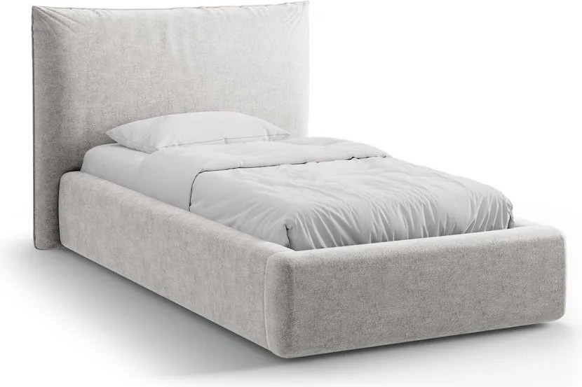Letto singolo imbottito grigio chiaro con contenitore con rete inclusa 90x200 cm Kaelle – Micadoni
