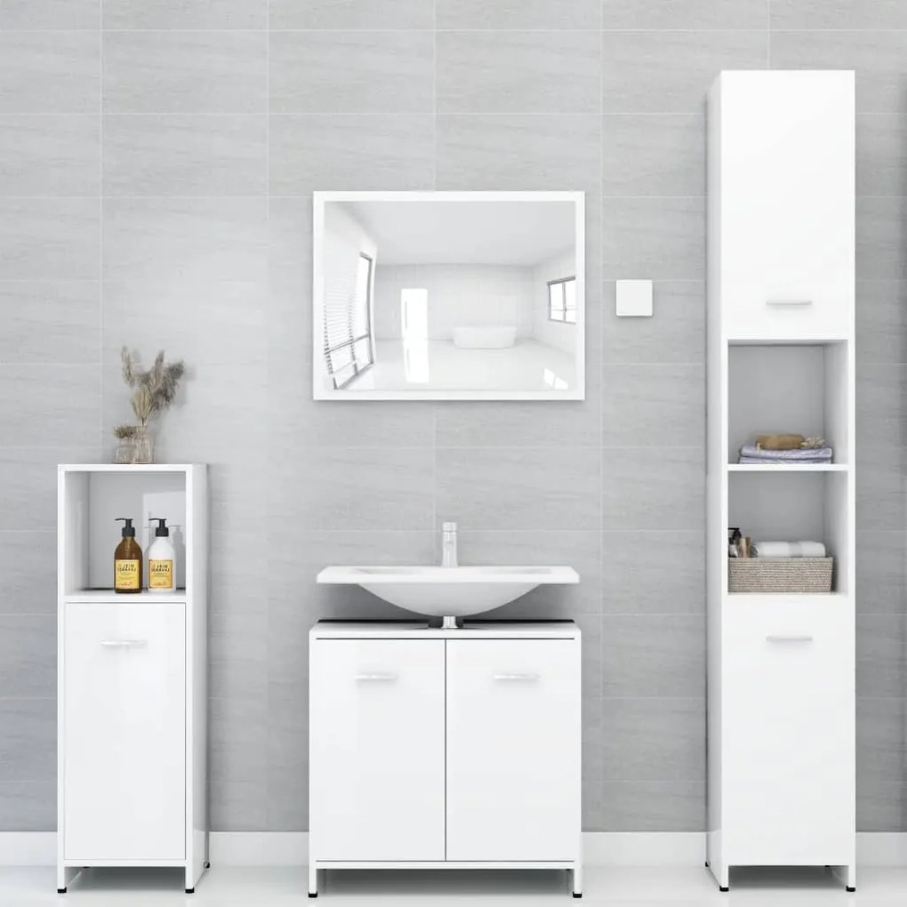 Set mobili da bagno 3 pz bianco lucido in truciolato