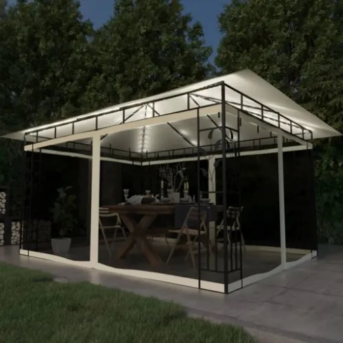 Gazebo con Zanzariera e Luci LED 4x3x2,73 m Crema