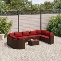 Set Divani da Giardino 10pz con Cuscini in Polyrattan Marrone 3308405