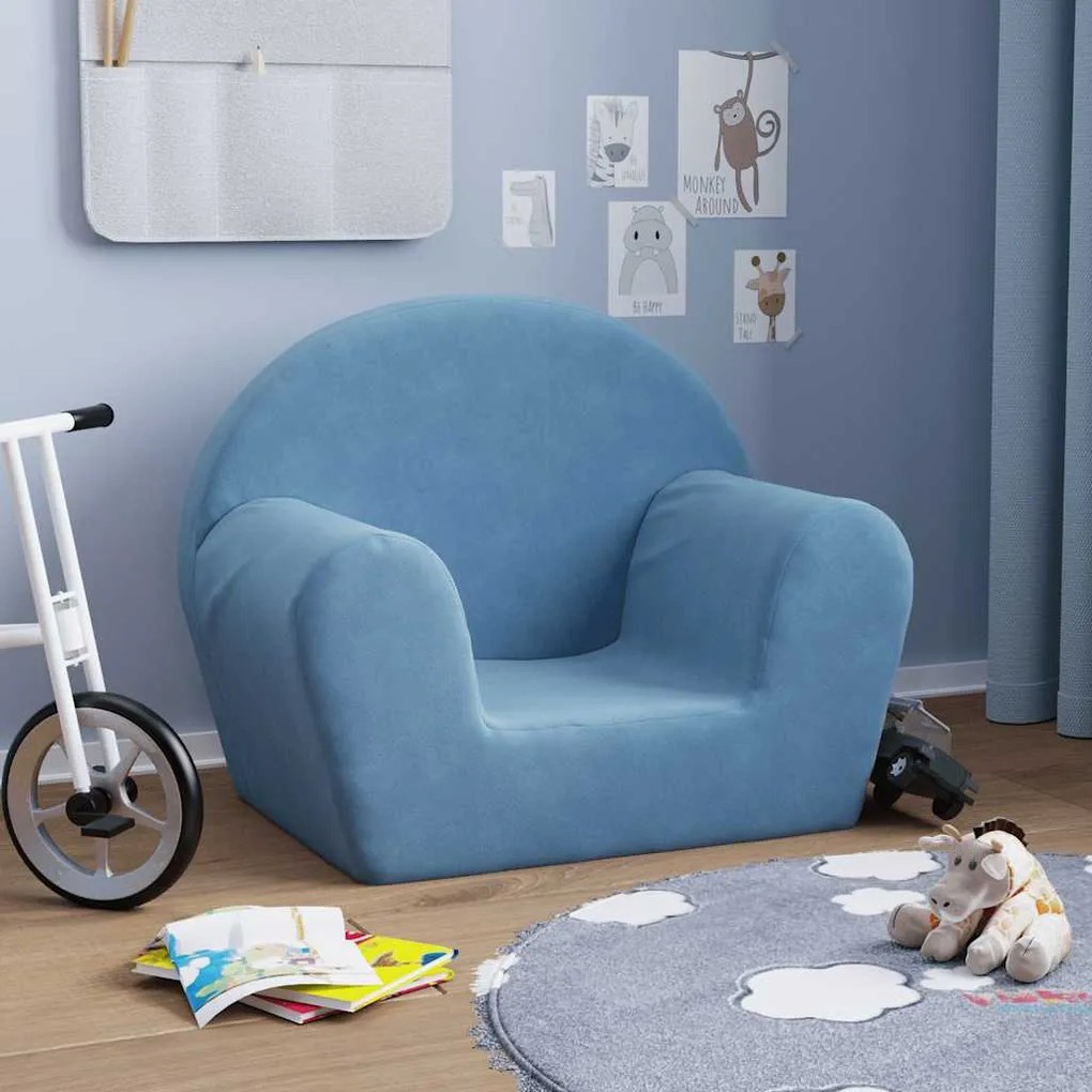 Divano Per Bambini Blu İn Morbido Peluche /