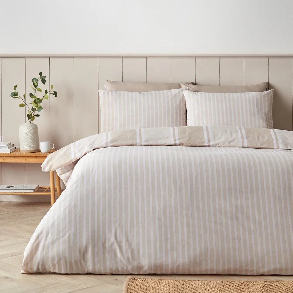 Set copripiumino e federa beige per letto matrimoniale 3 pezzi 200x200 cm Banded Stripe – Catherine Lansfield