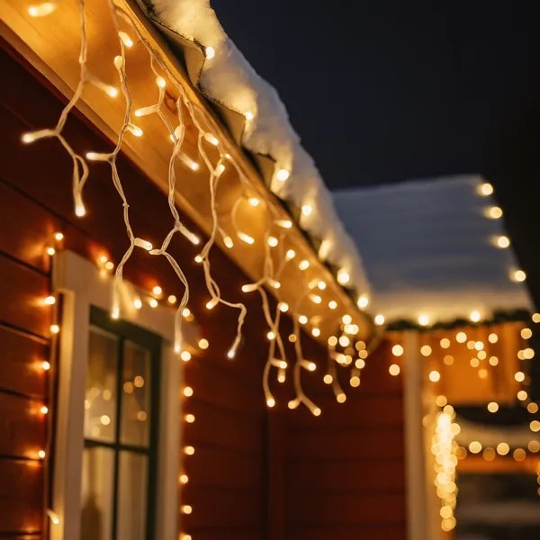 Solight 1V401-WW-LED Tenda luminosa per esterni 360 LED, 8 funzioni, 15 m, IP44, bianco caldo