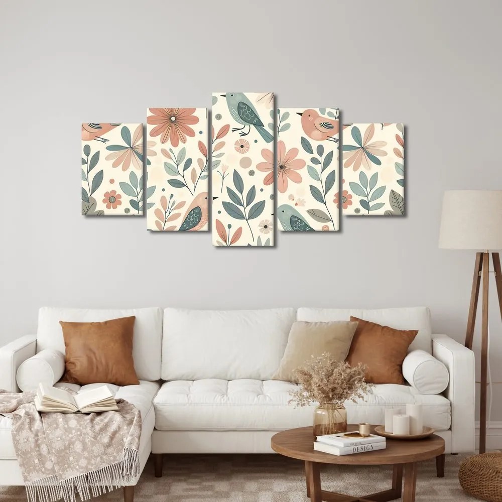 Quadri 5 pezzi – Uccellini tra i fiori
