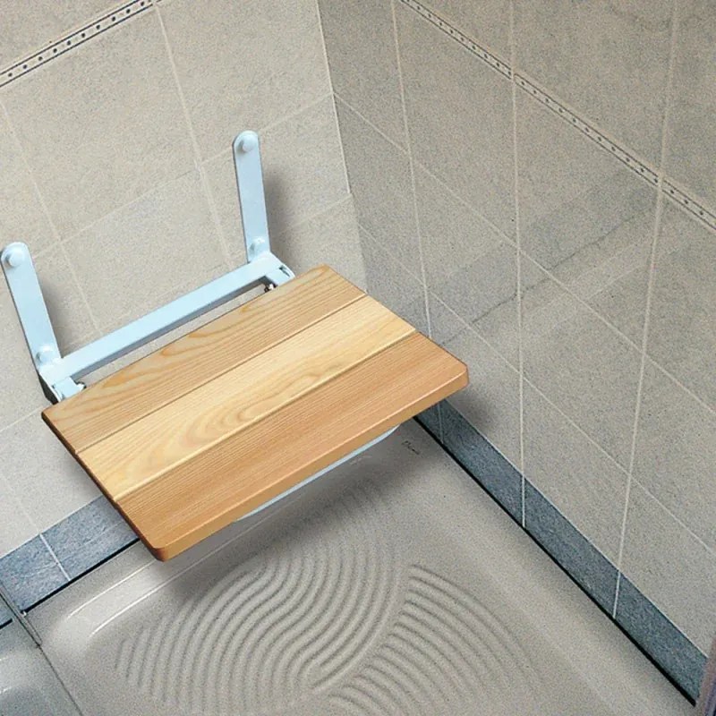 Sedile doccia a muro con seduta pieghevole 35x32 in legno di larice