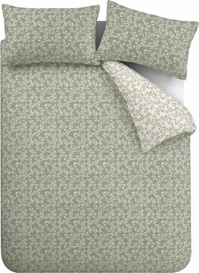 Set copripiumino e federa verde in percalle di cotone per letto matrimoniale/per letto esteso 3 pezzi 230x220 cm Shadow Leaves – Bianca