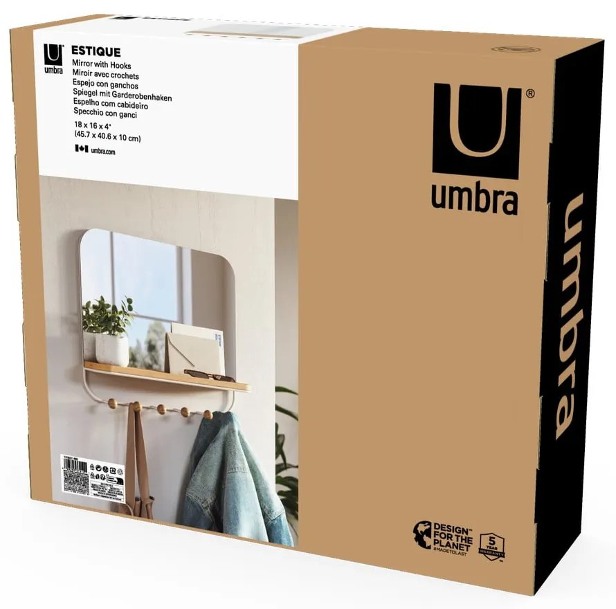 Appendiabiti da parete in legno di faggio bianco naturale con ripiano Estique - Umbra