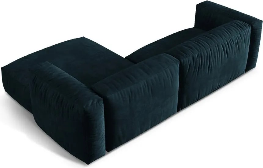 Divano angolare componibile blu scuro (con penisola a destra/con chaise lounge) con rivestimento in velluto Martina – Micadoni