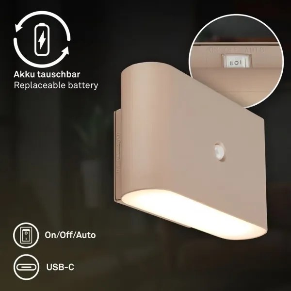 Briloner 3878011 - Applique LED ricaricabile con sensore CHAT LED/3W/5V 2000 mAh beige