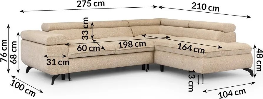 Divano angolare beige (con penisola a destra/a L) con rivestimento in ciniglia Marbeya – Ropez