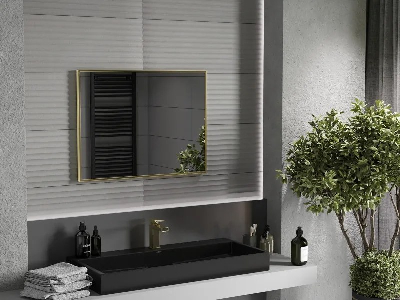 Mexen Loft Specchio da bagno rettangolare 80 x 60 cm, cornice oro spazzolato - 9852-080-060-000-50