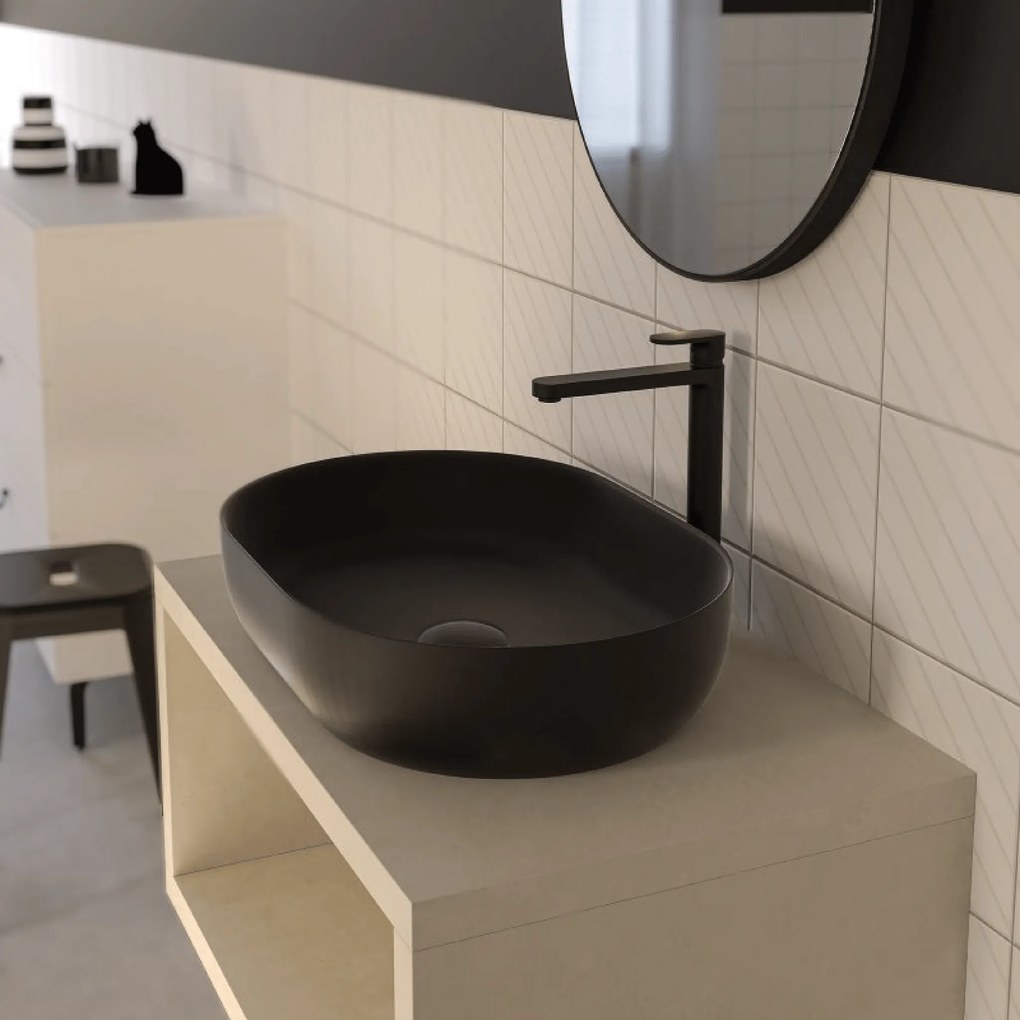 Lavabo D'Appoggio 60x41,5 Cm Ercos "Musa" Nero Opaco