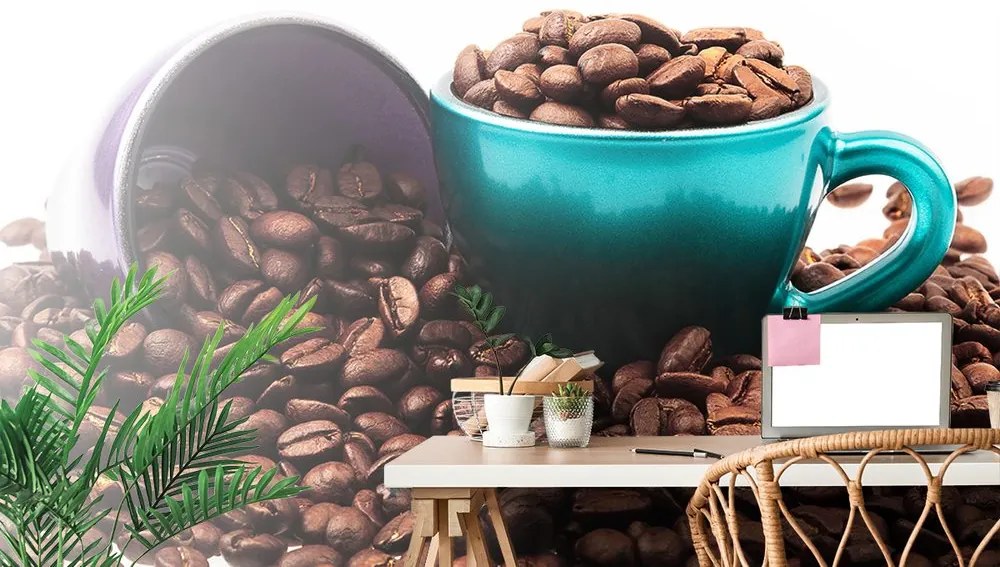Carta da parati – Tazza con chicchi di caffè