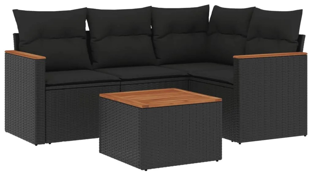 Set divani da giardino 5 pz con cuscini in polyrattan nero