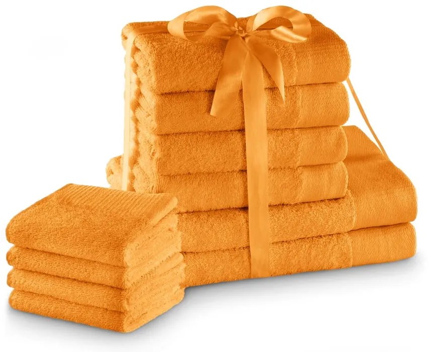 Set di asciugamani per viso e corpo tipo terry arancioni in cotone 10 pz Amari – Restilo