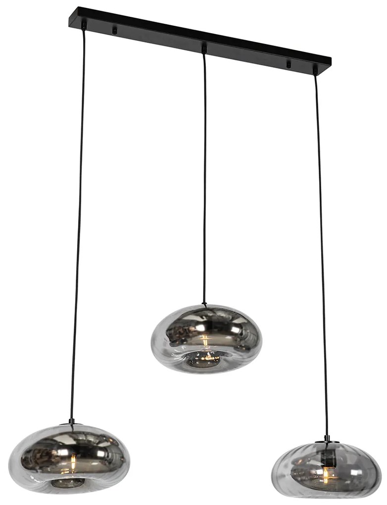 Lampadario nero con vetro fumé oblungo 3 luci - Ayesha
