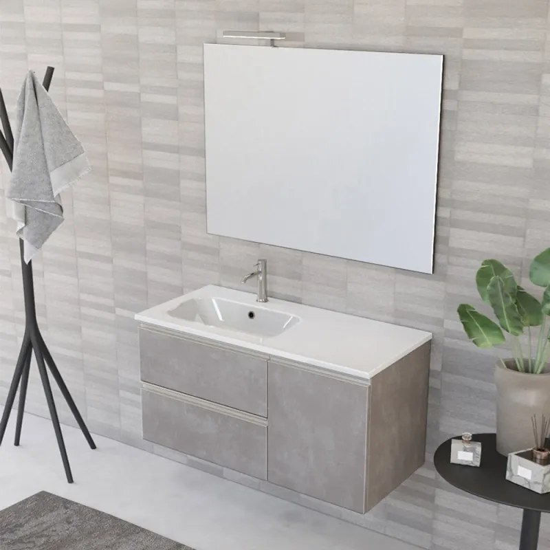 Mobile bagno sospeso 100 cm Master grigio con lavabo e specchio