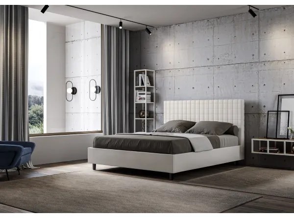 Letto matrimoniale contenitore imbottito 160x210 similpelle bianco Sunny