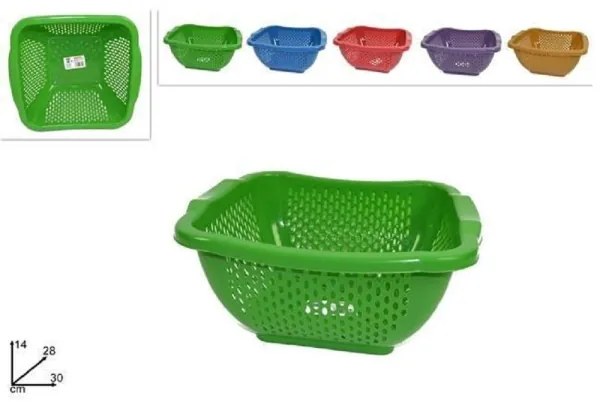 Trade Shop - Cesto Cestino Quadrato Forato Multiuso 30cm Scola Frutta Verdura Cucina Colorato