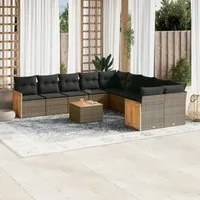 Set Divani da Giardino 11 pz con Cuscini in Polyrattan Grigio 3228041