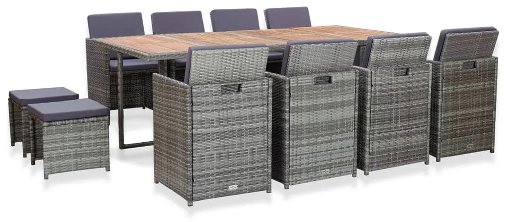 Set da pranzo da giardino 13 pz polyrattan e acacia antracite