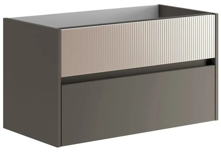 Mobile da bagno sotto lavabo Niwa grigio carbone frontale in vetro sabbia laccato opaco L 89.5 x H 50 x P 45.5 cm 2 cassetti, lavabo non incluso