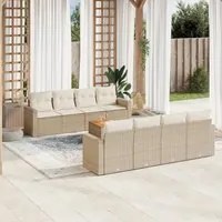 Set Divano da Giardino 9 pz con Cuscini Beige in Polyrattan 3224042