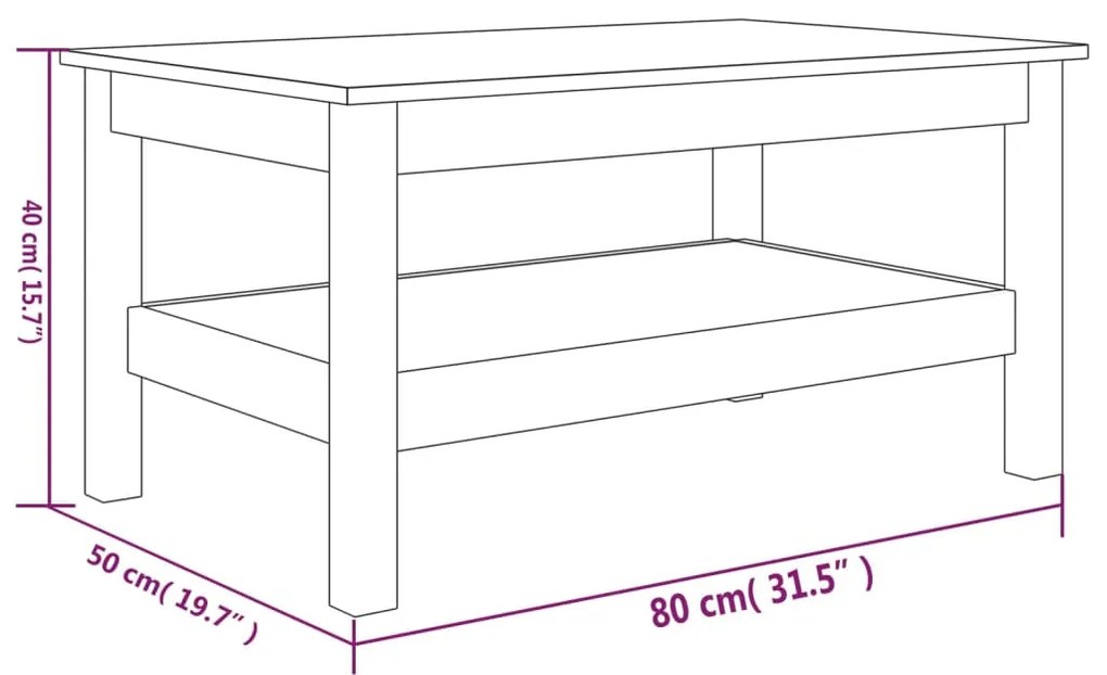 Tavolino da Salotto Bianco 80x50x40 cm Legno Massello di Pino