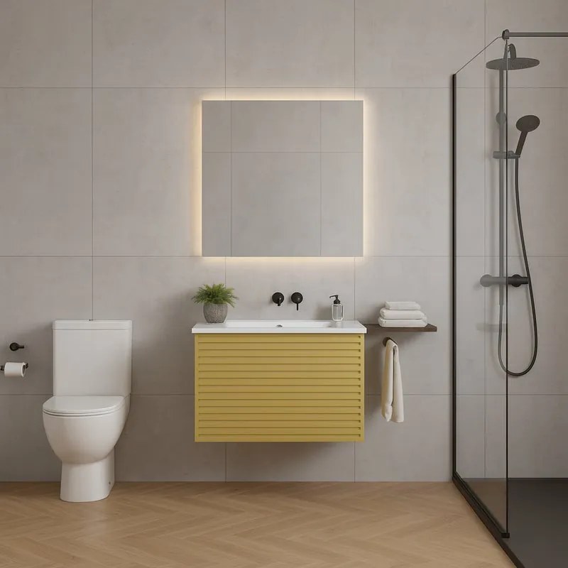 Mobile da bagno sospeso sotto lavabo Pixel stripes 1 cassetto L 60 x H 40 x P 45.5 cm giallo laccato opaco, con maniglia alluminio brillante