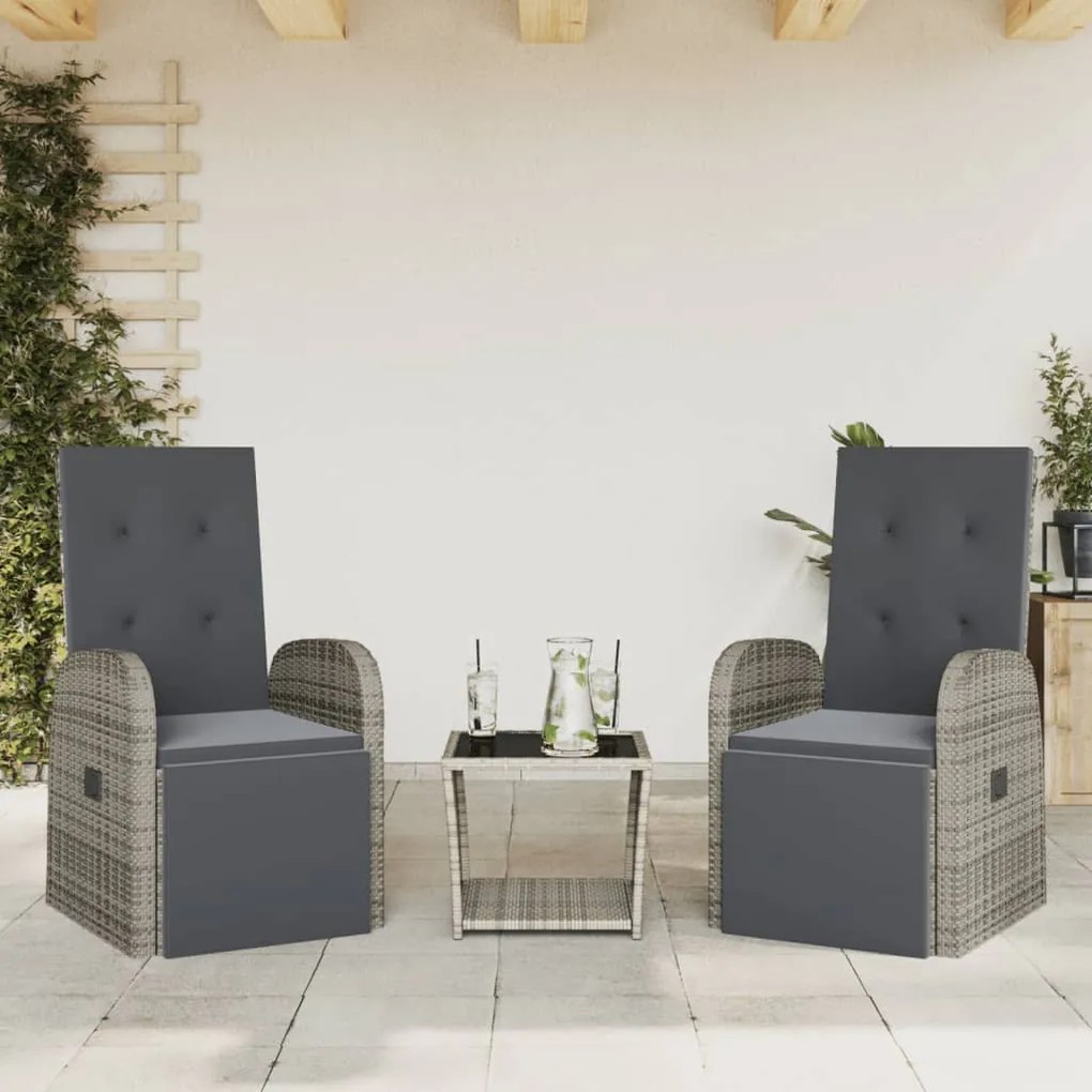 Set Da Pranzo Da Giardino 3 Pz Con Cuscini İn Polyrattan Grigio /
