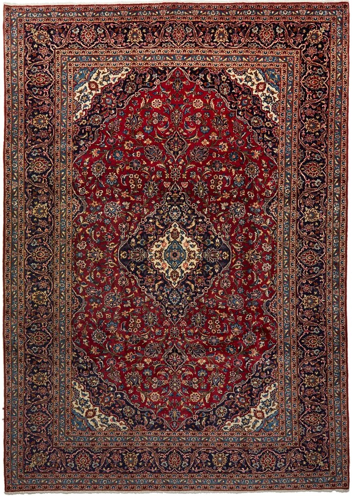 Kashan Tappeto 350x250 Rosso (Iran) Annodato A Mano