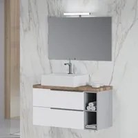 Mobile bagno con lavabo in ceramica specchio e lampada cm 100 colore Bianco Alaska-modello Symmetry 3