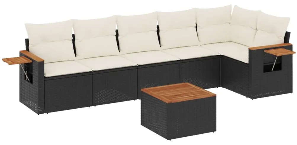 Set Divani da Giardino con Cuscini 7pz Nero Polyrattan