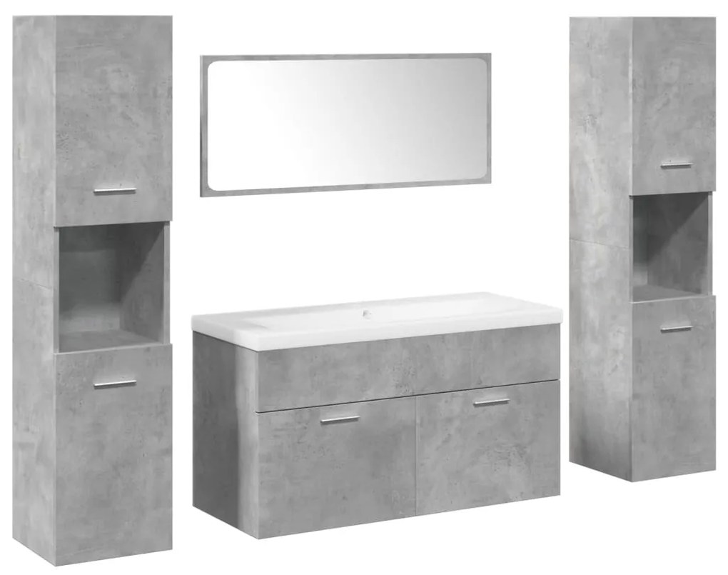 Set mobili da bagno 5 pz grigio cemento in legno multistrato