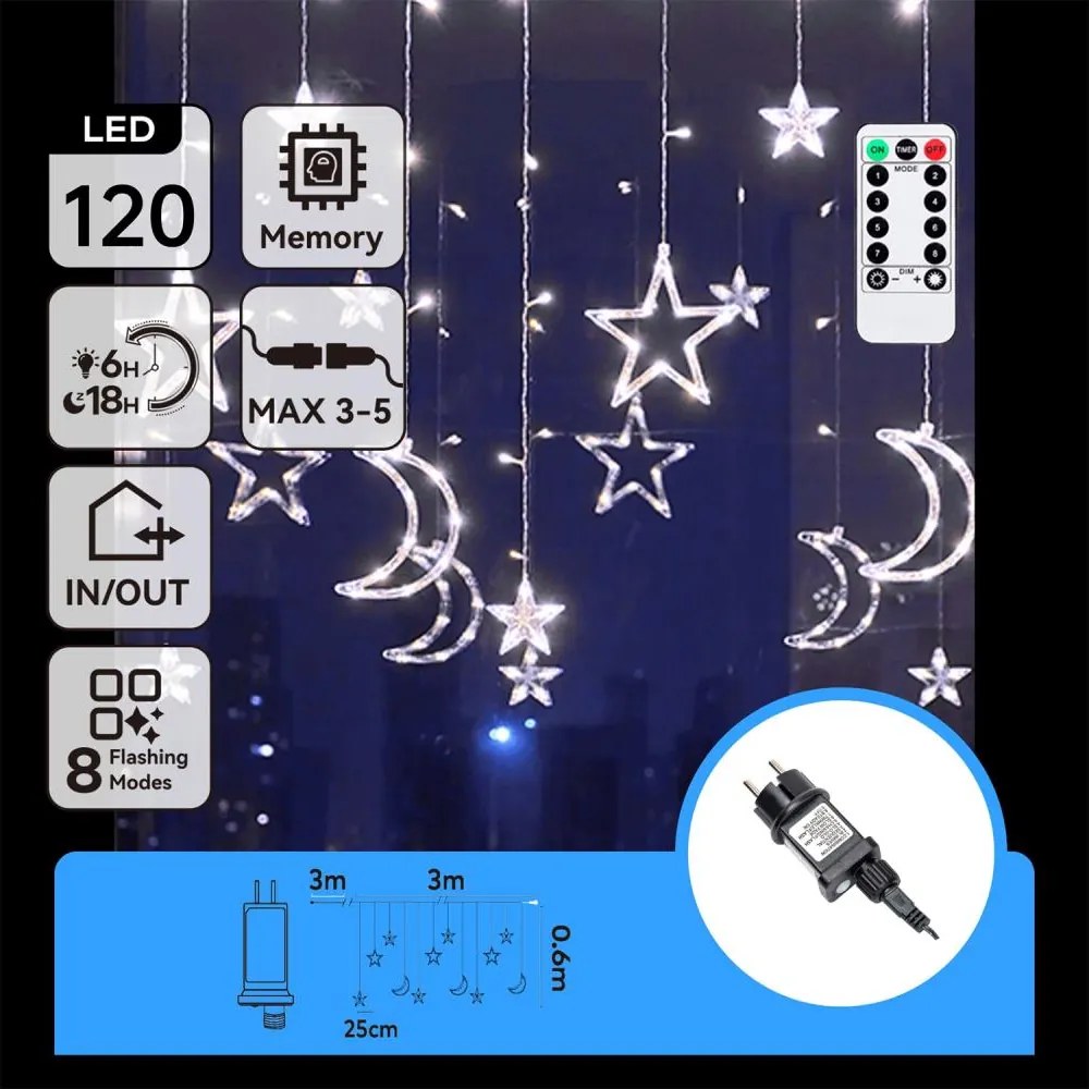 Aigostar - Catena natalizia LED da esterno 120xLED/6W/230V/8 funzioni 3x0,6m IP44 bianco freddoDO