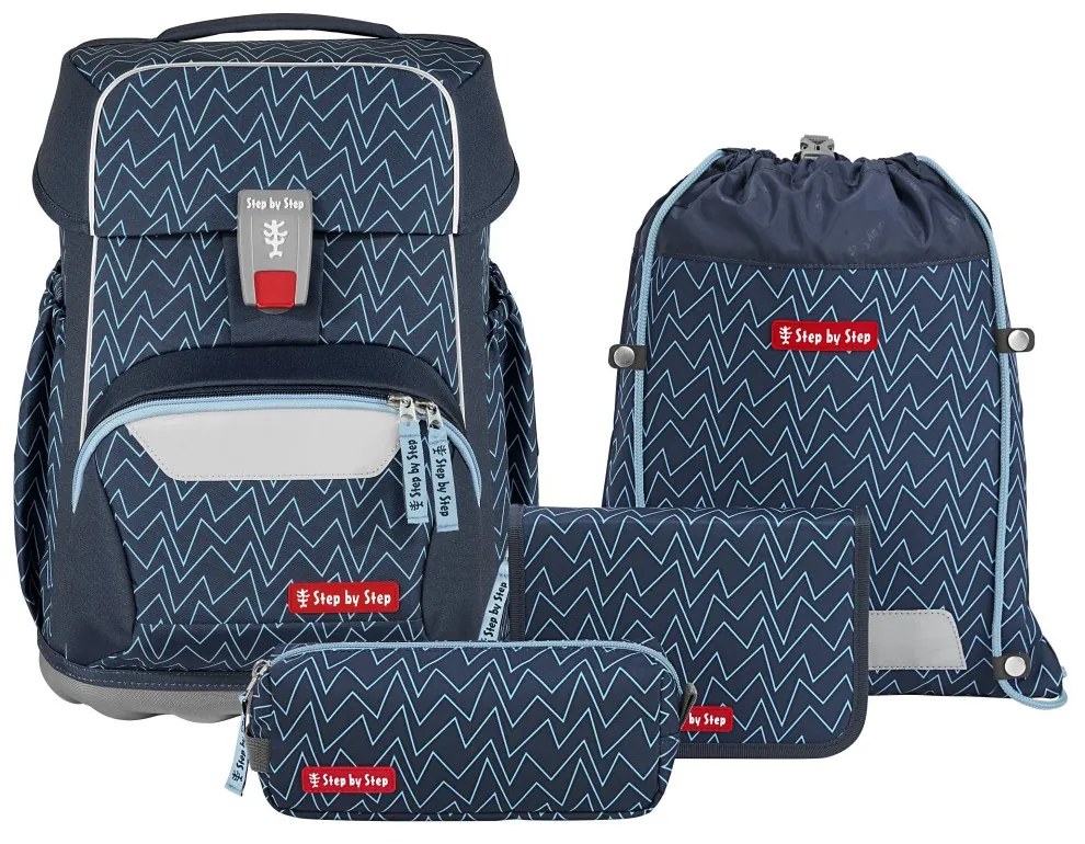 Zaino scuola Step by Step BASIS, Blue Lines - set 4 pezzi