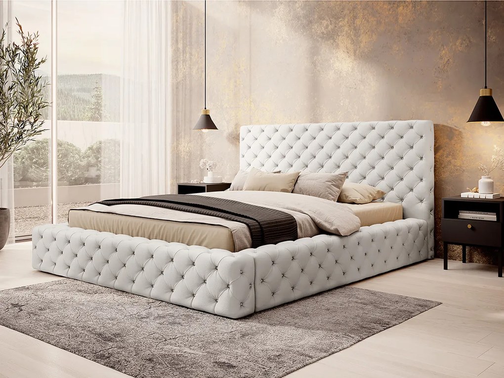 Letto matrimoniale con box contenitore Matilde - 160 x 200 cm , Ecopelle bianco