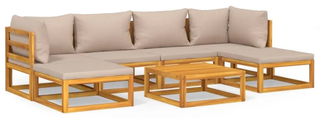 Set salotto da giardino 7pz con cuscini tortora legno massello