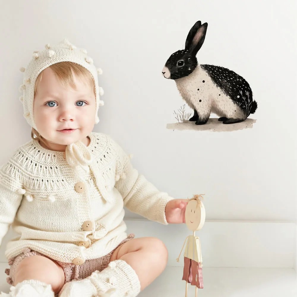 Coniglietto bianco e nero - adesivo per camera dei bambini | Inspio