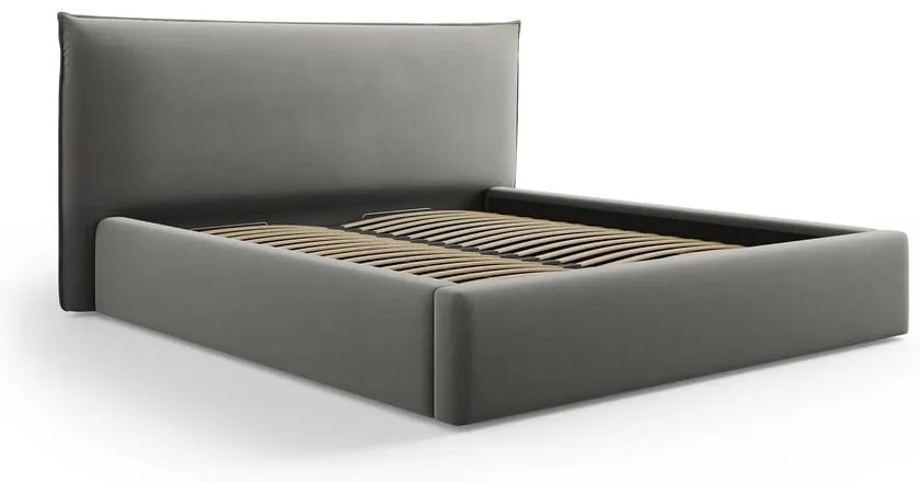 Letto matrimoniale imbottito grigio con contenitore e doghe 160x200 cm Elio - Milo Casa