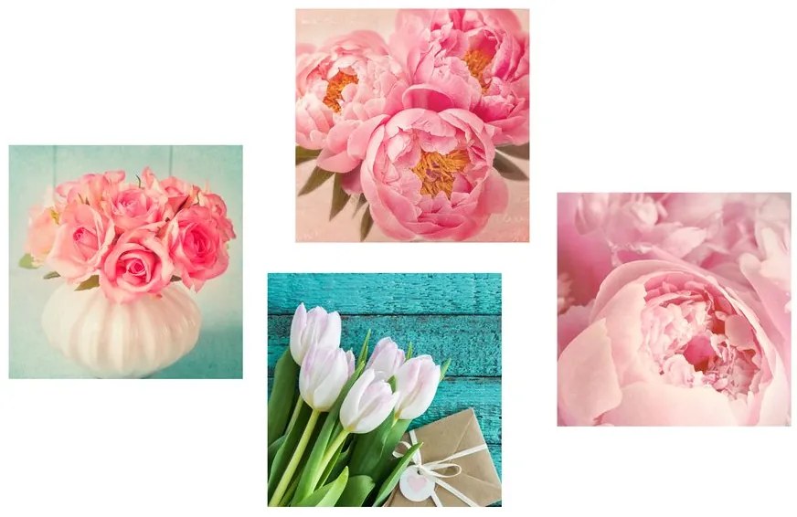 Set di quadri – Natura morta di fiori romantici