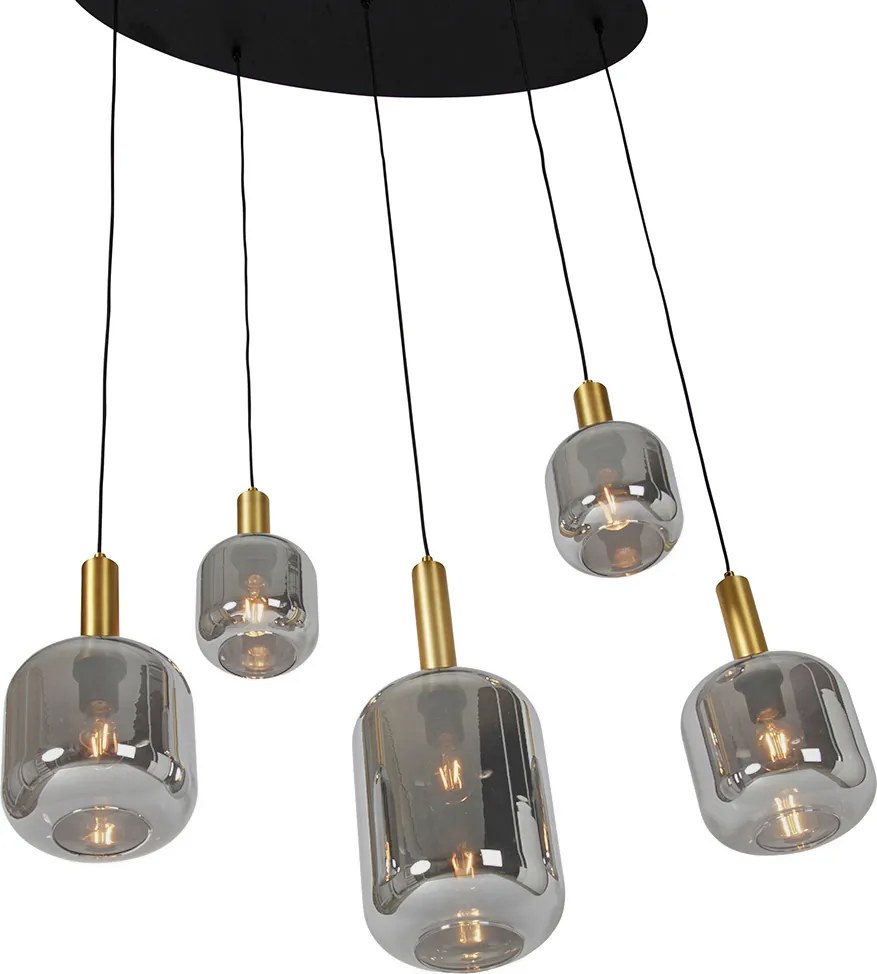 Lampadario ovale nero con vetro oro e fumé 5 luci - Zuzanna