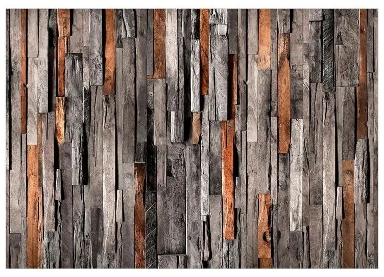 Fotomurale adesivo Wooden Curtain (Grey and Brown)